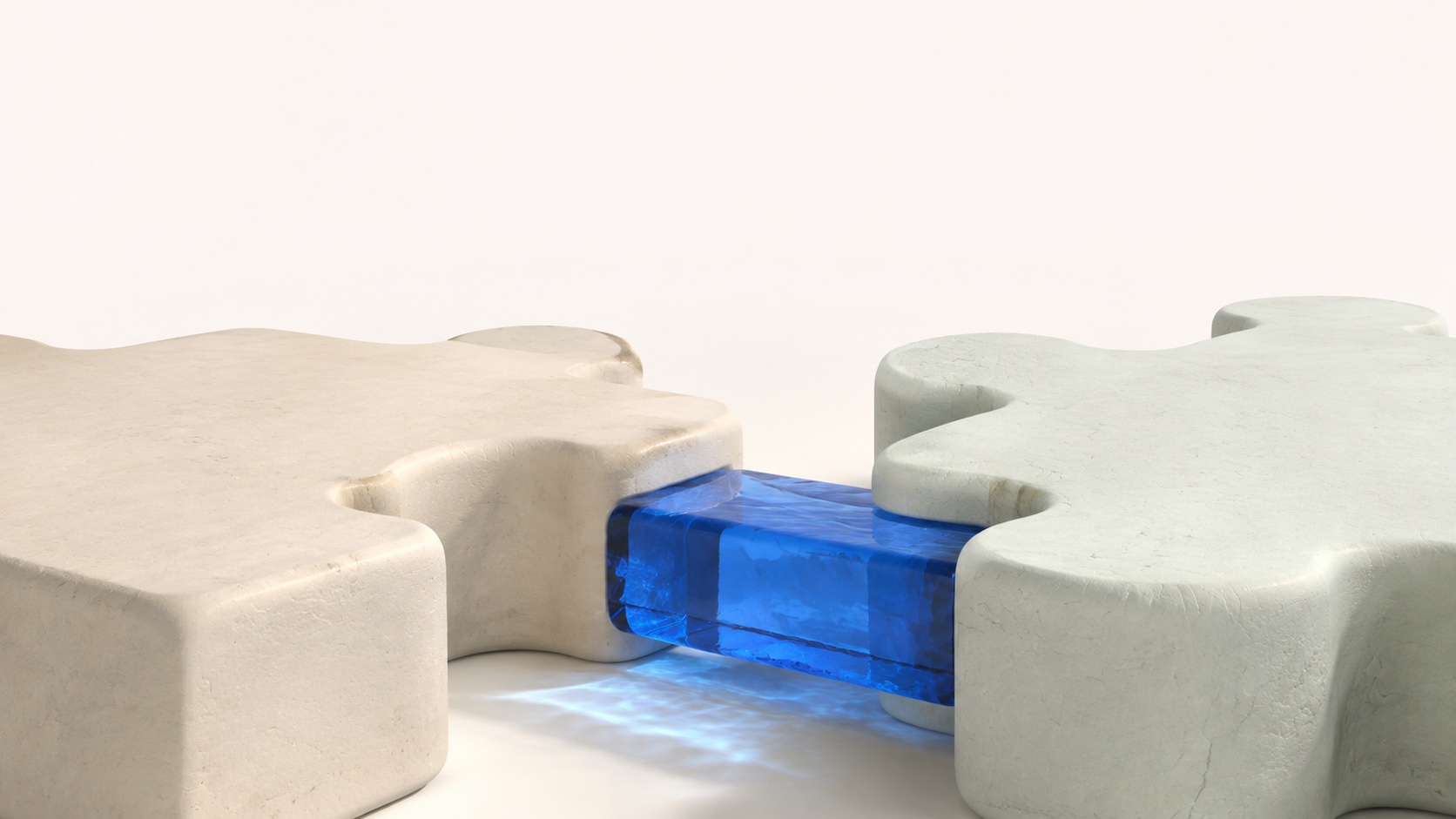 A cobalt connector joining two porcelain pieces